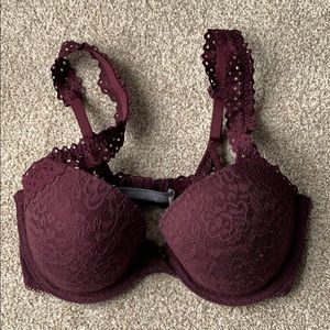 Deep purple lace bra with bralette style straps